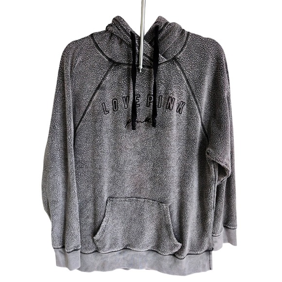 PINK Victoria's Secret Tops - Victoria's Secret Love PINK Vintage Hoodie Sweatshirt Small Black Gray Nubby